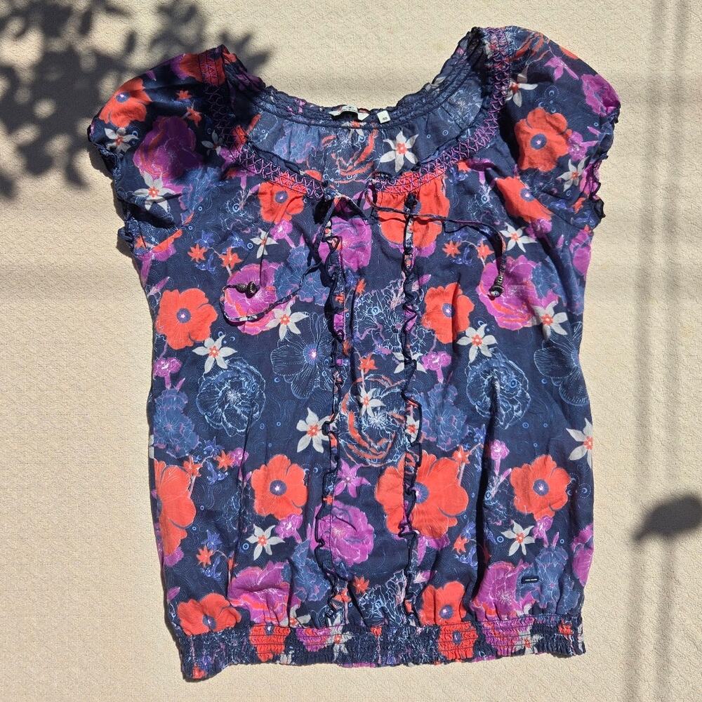 navy floral boho peasant blouse ♡